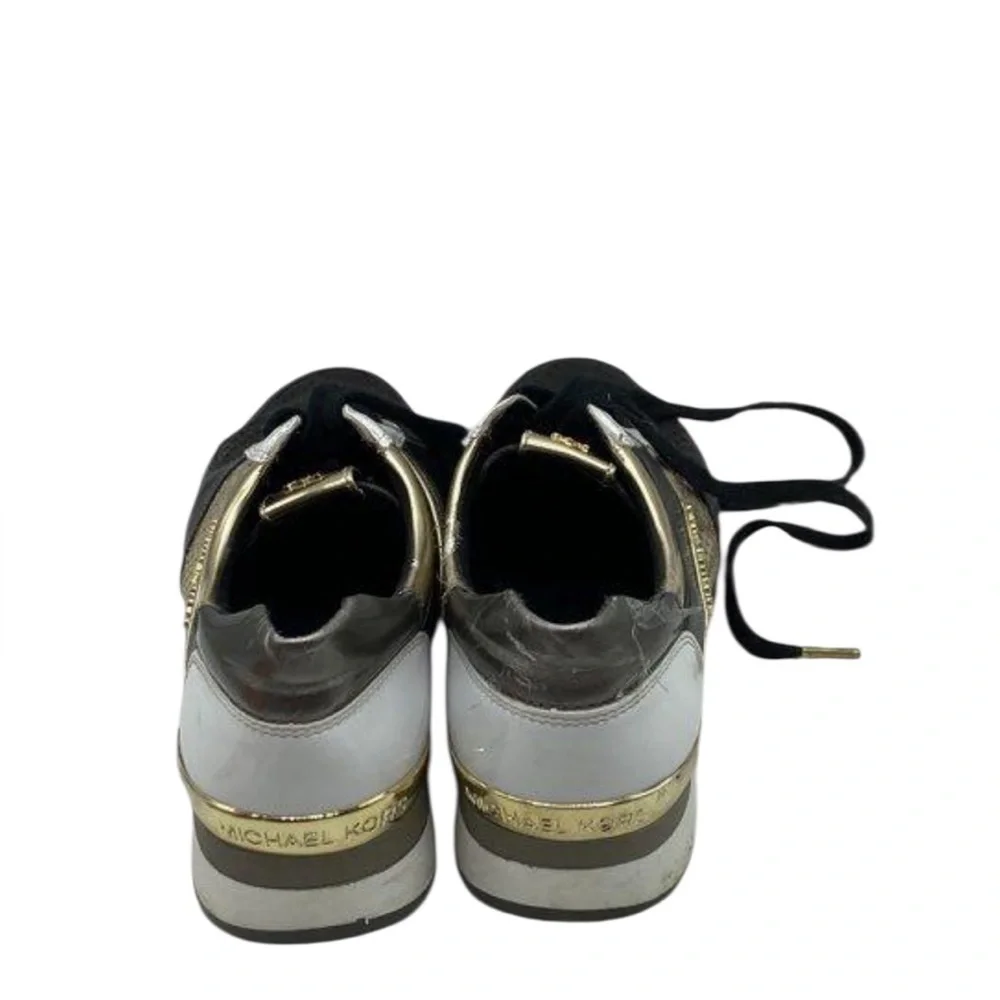 Michael Kors Women's Allie Metallic-Trim Black/Gold Leather Sneakers Sz 8